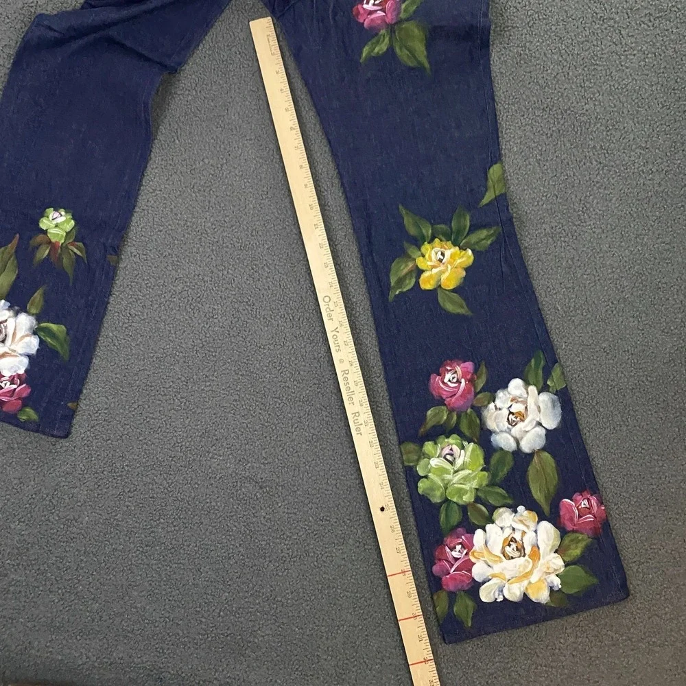 Vintage Y2K Mandalay Jeans size 4 Flare Bootcut Hand Painted Flowers Boho NEW - Picture 8 of 12